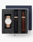 Infinity - BUNDLE White Dial Rose Gold | Rose Gold 5-Link / Black / Brown Leather Straps
