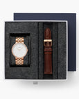 Infinity - BUNDLE White Dial Rose Gold | Rose Gold 5-Link / Brown Leather Straps