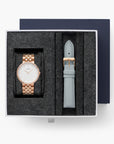 Infinity - BUNDLE White Dial Rose Gold | Rose Gold 5-Link / Grey Leather Straps