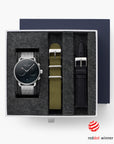 Pioneer - BUNDLE Black Dial Silver | Silver Mesh / Olive Green Nato / Black Leather Straps
